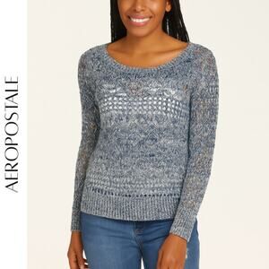 AEROPOSTALE Blue & White Marled Knit Sweater, S
